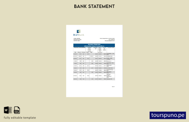 Plantilla de extracto bancario BGFI de Gabón lista para imprimir, plantilla en f